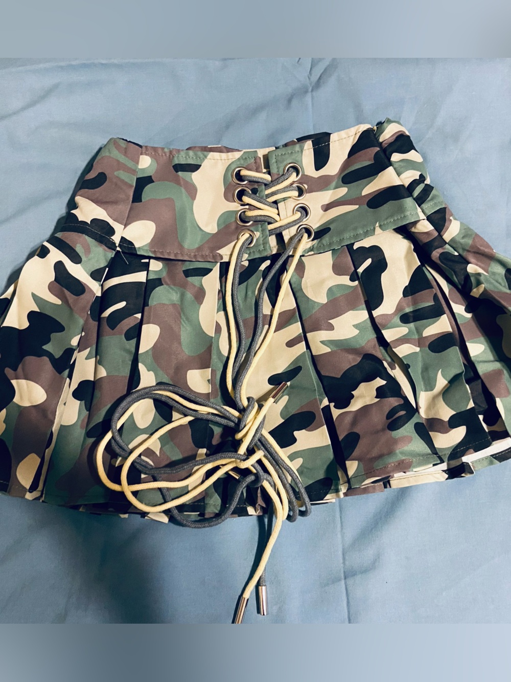 Camo Lace-Up Pleated Mini Skirt - Green Camo